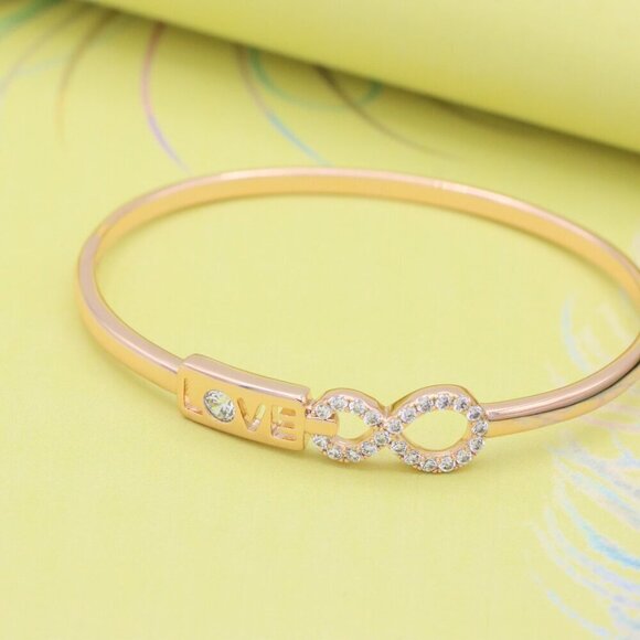Rose Gold LOVE & Infinity Symbol Bangle with Sparkling Stones, XPBL0476 - Picture 2 of 12